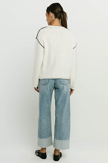 Mindi Contrast Sweater in Off White