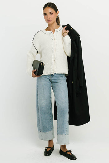 Mindi Contrast Sweater in Off White