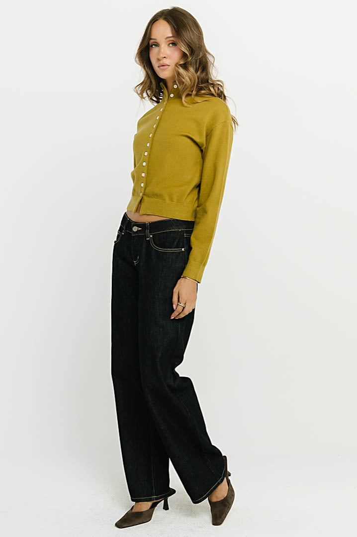 Maya Button Up Sweater in Chartreuse