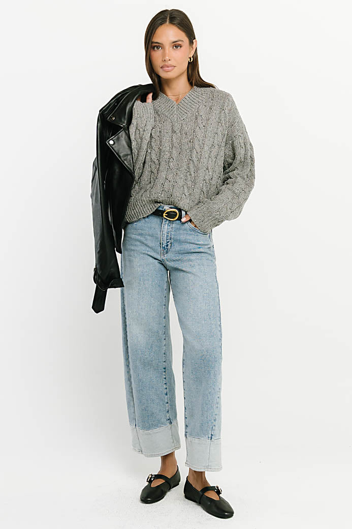Sariah Low Rise Contrast Wide Leg Jeans