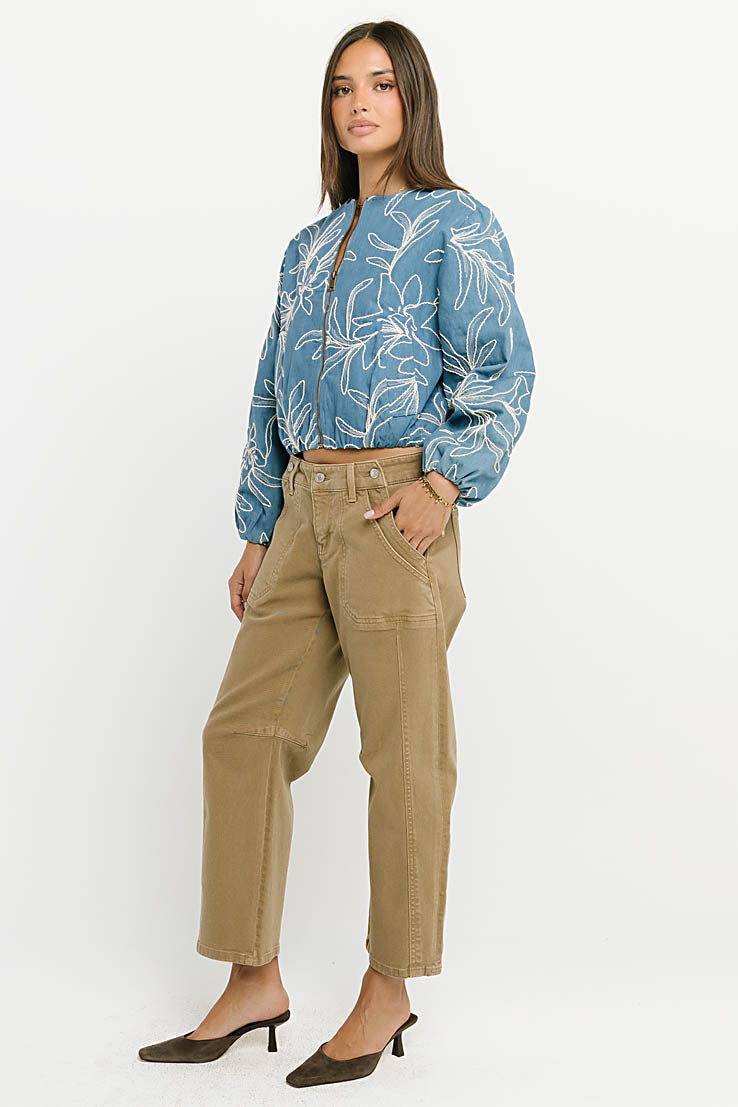 Sidney Embroidered Jacket in Medium Wash - FINAL SALE