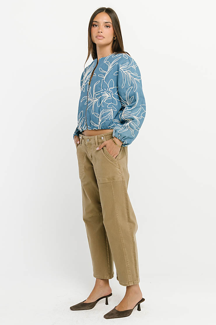 Sidney Embroidered Jacket in Medium Wash - FINAL SALE
