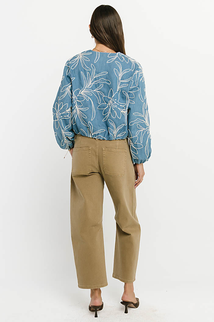 Sidney Embroidered Jacket in Medium Wash - FINAL SALE