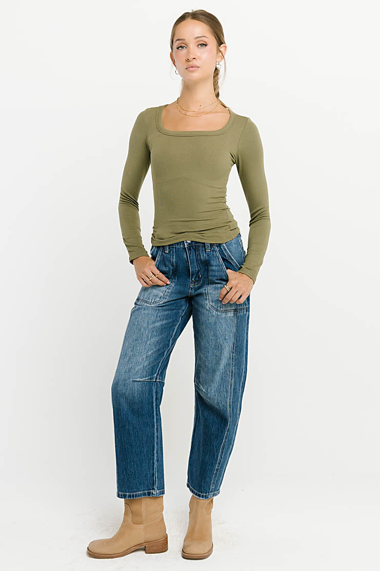 Audrey Ribbed Top in Olive