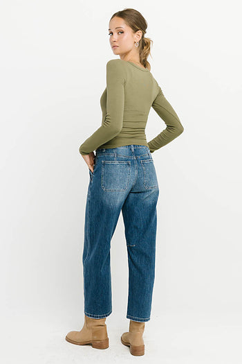 Audrey Ribbed Top in Olive
