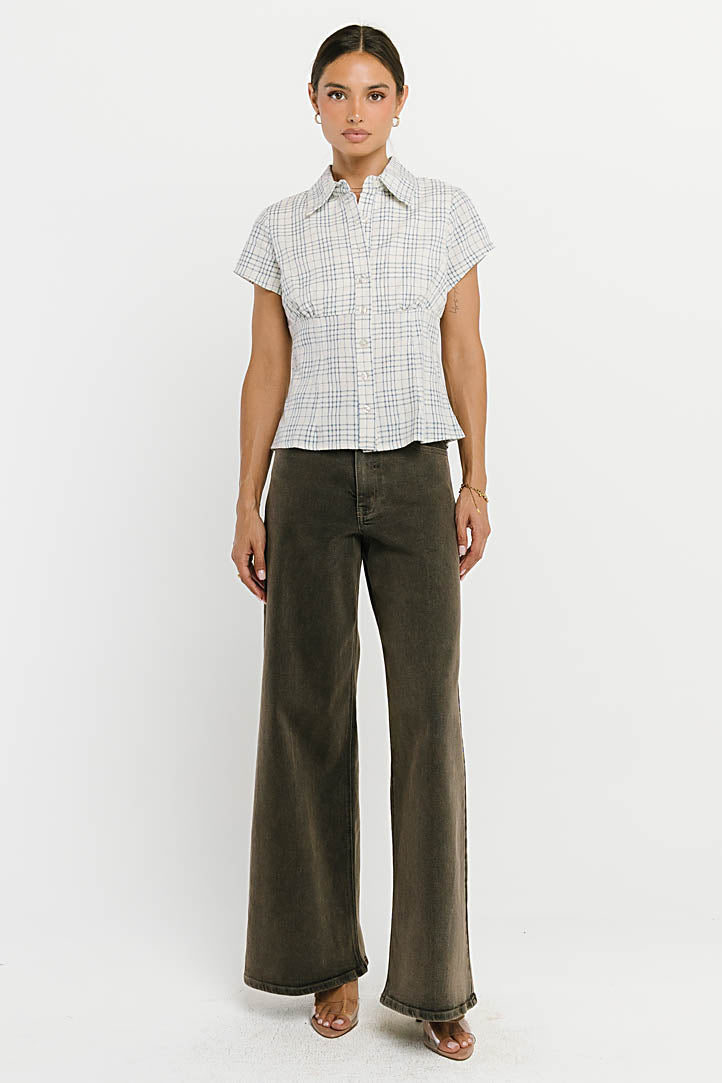 Tristan Plaid Button Up in Blue