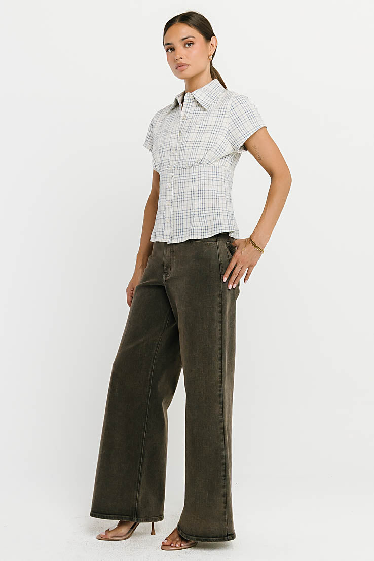 Tristan Plaid Button Up in Blue