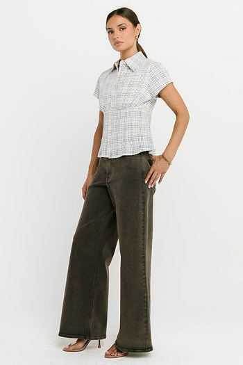 Tristan Plaid Button Up in Blue