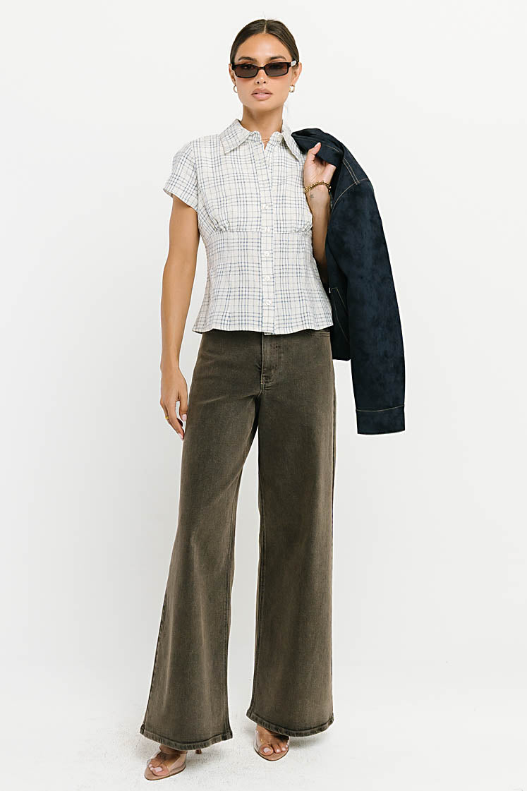Tristan Plaid Button Up in Blue