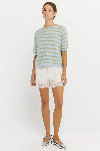 Bricelyn Lace Trim Satin Shorts in Cream