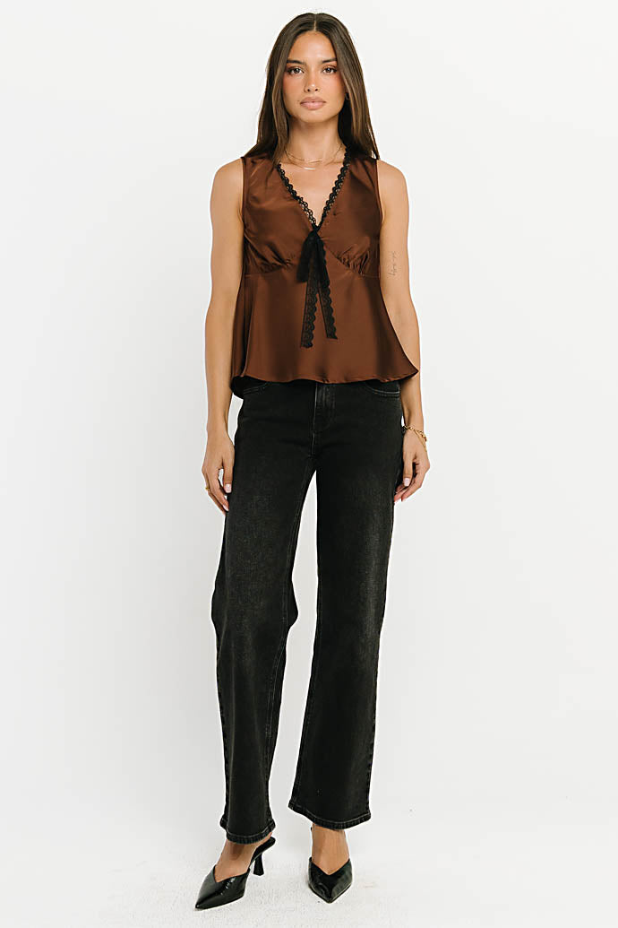 Kendall Satin Top in Brown