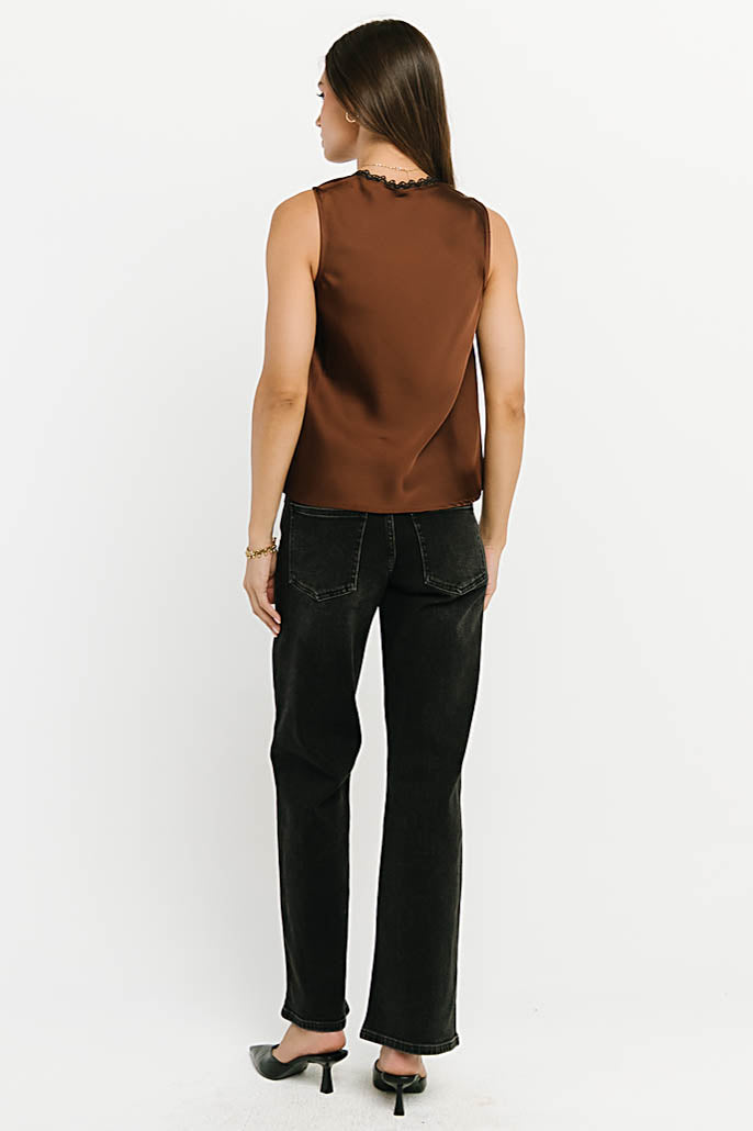 Kendall Satin Top in Brown