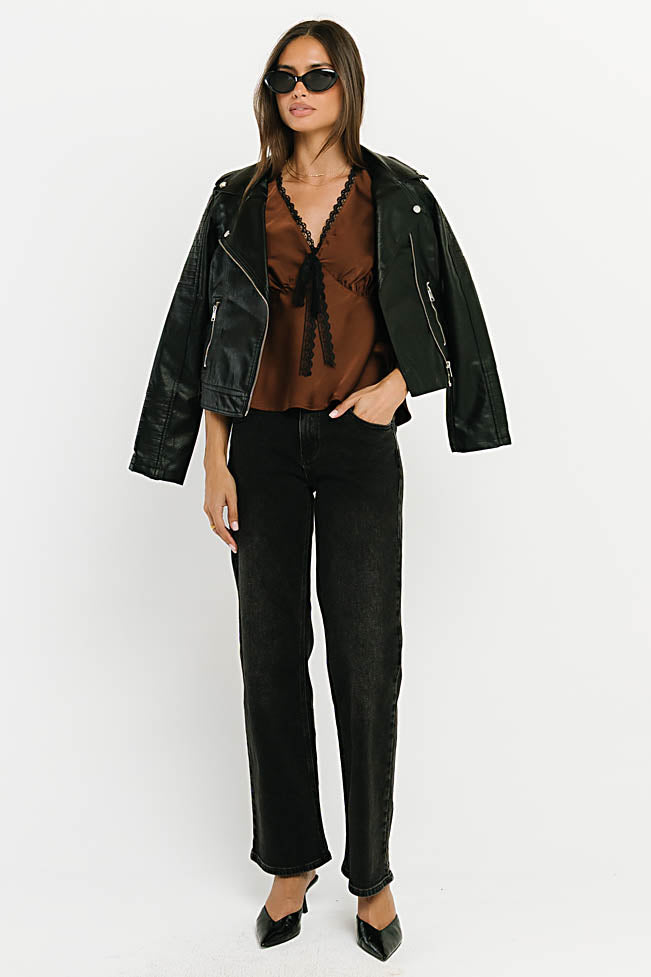 Kendall Satin Top in Brown