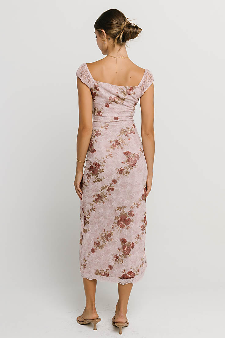 blooming beauty floral print mesh maxi dress Nancie ELISE off white maxi Ready-To-Ship 22 Medium Bust Color:Camel
