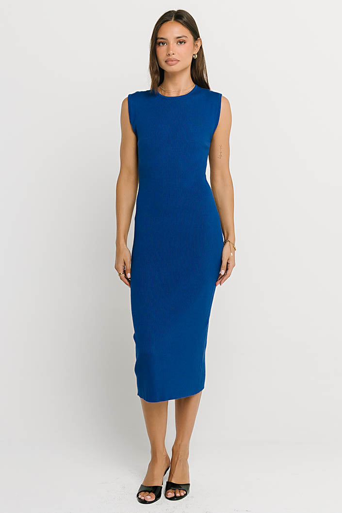 Jade Ribbed Midi Dress in Cobalt