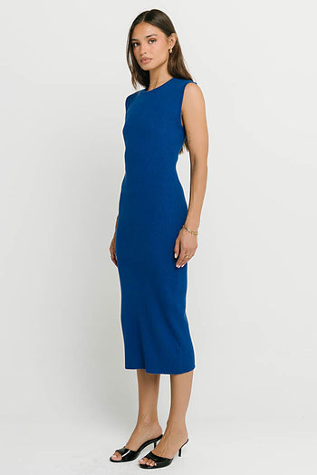 Jade Ribbed Midi Dress in Cobalt