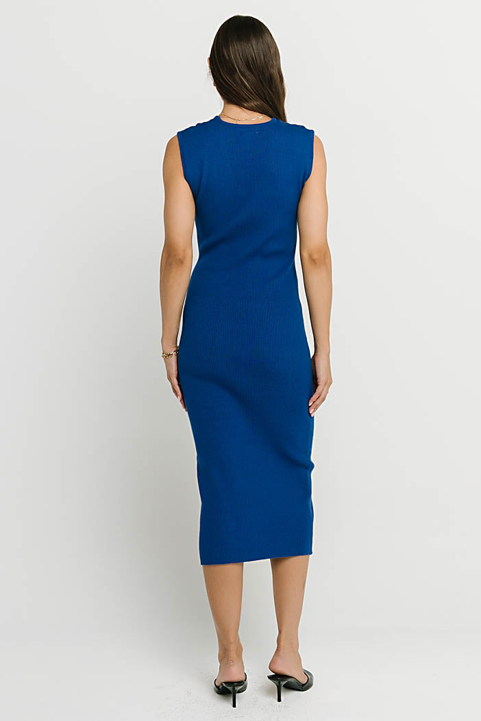Jade Ribbed Midi Dress in Cobalt