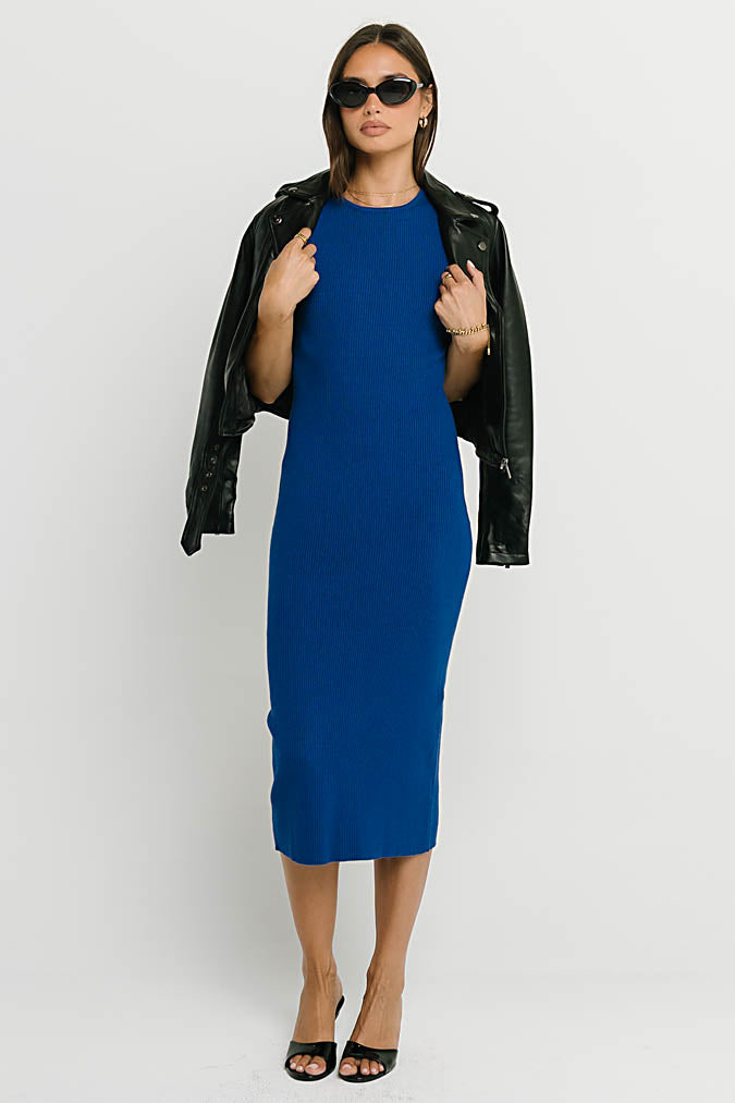 Jade Ribbed Midi Dress in Cobalt