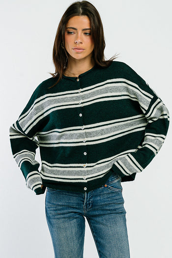Emilia Striped Sweater in Hunter Green