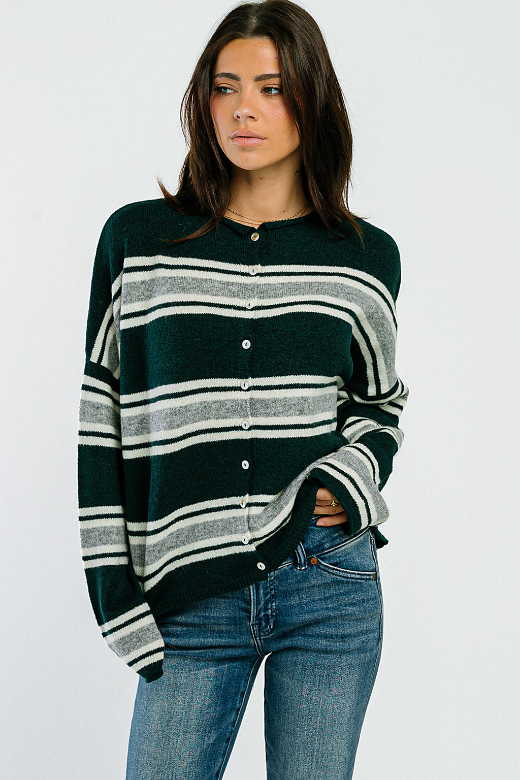Emilia Striped Sweater in Hunter Green