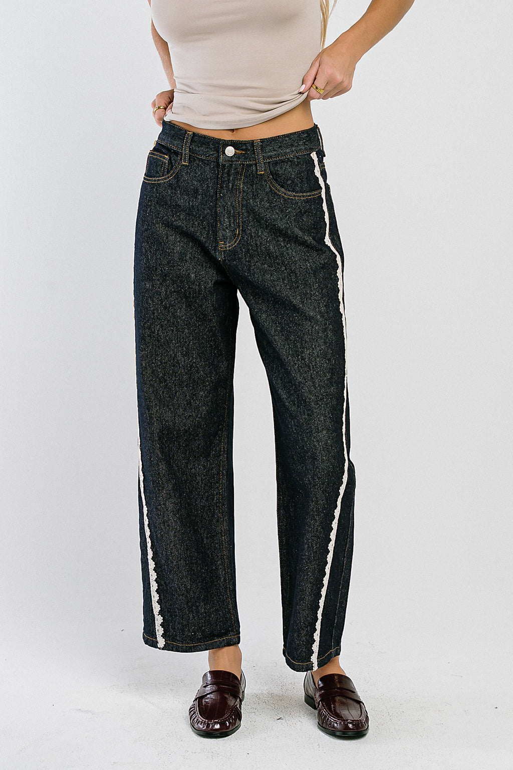 Lucca Crochet Trim Barrel Jeans