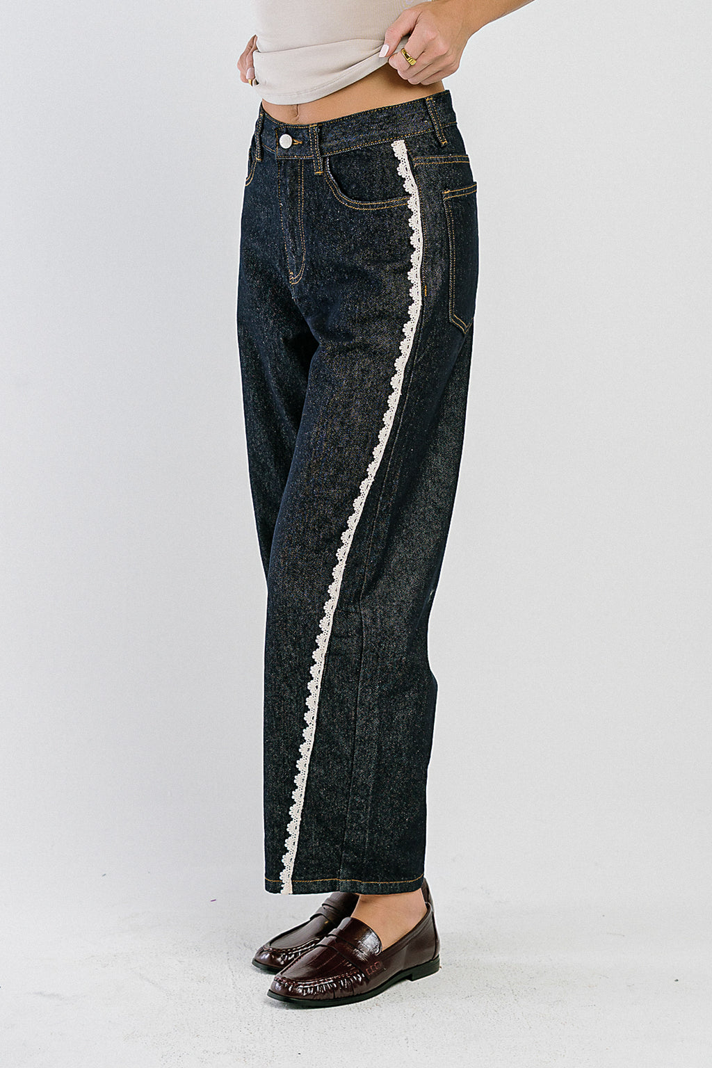 Lucca Crochet Trim Barrel Jeans