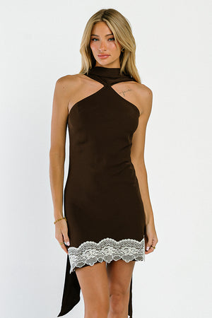 Delaney Mini Slip Dress in Brown
