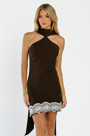 Delaney Mini Slip Dress in Brown
