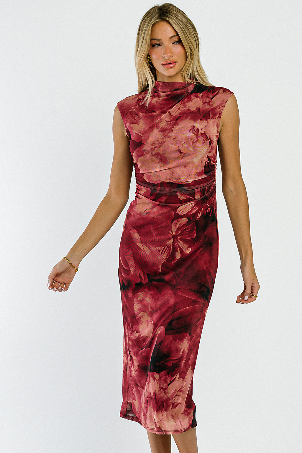 Jenny Mock Neck Floral Midi Dress