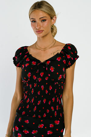 Angelina Smocked Blouse in Black