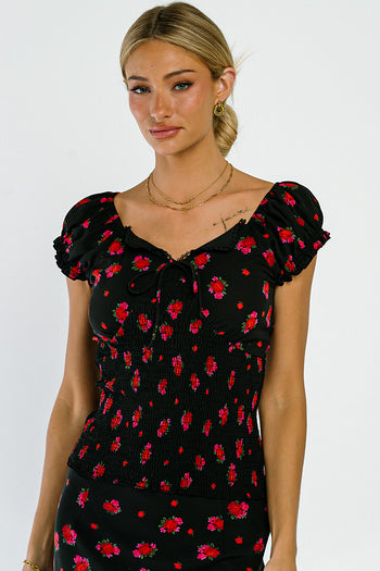 Angelina Smocked Blouse in Black