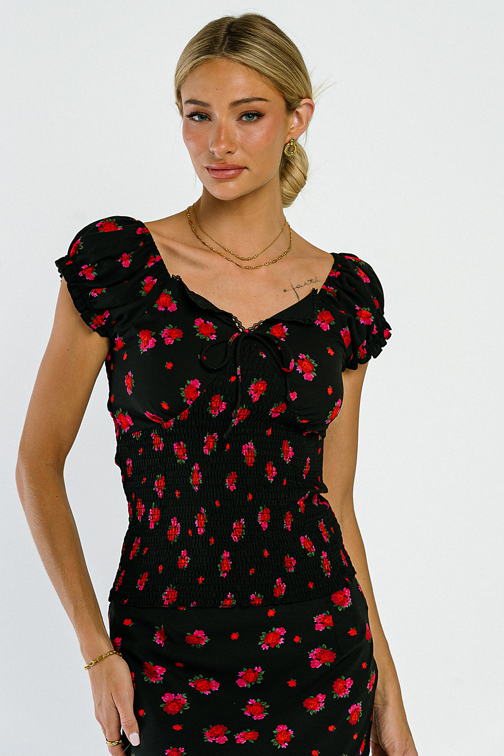 Angelina Smocked Blouse in Black