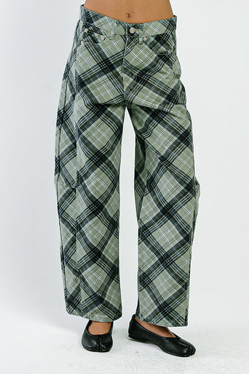 Mila High Rise Plaid Barrel Jeans