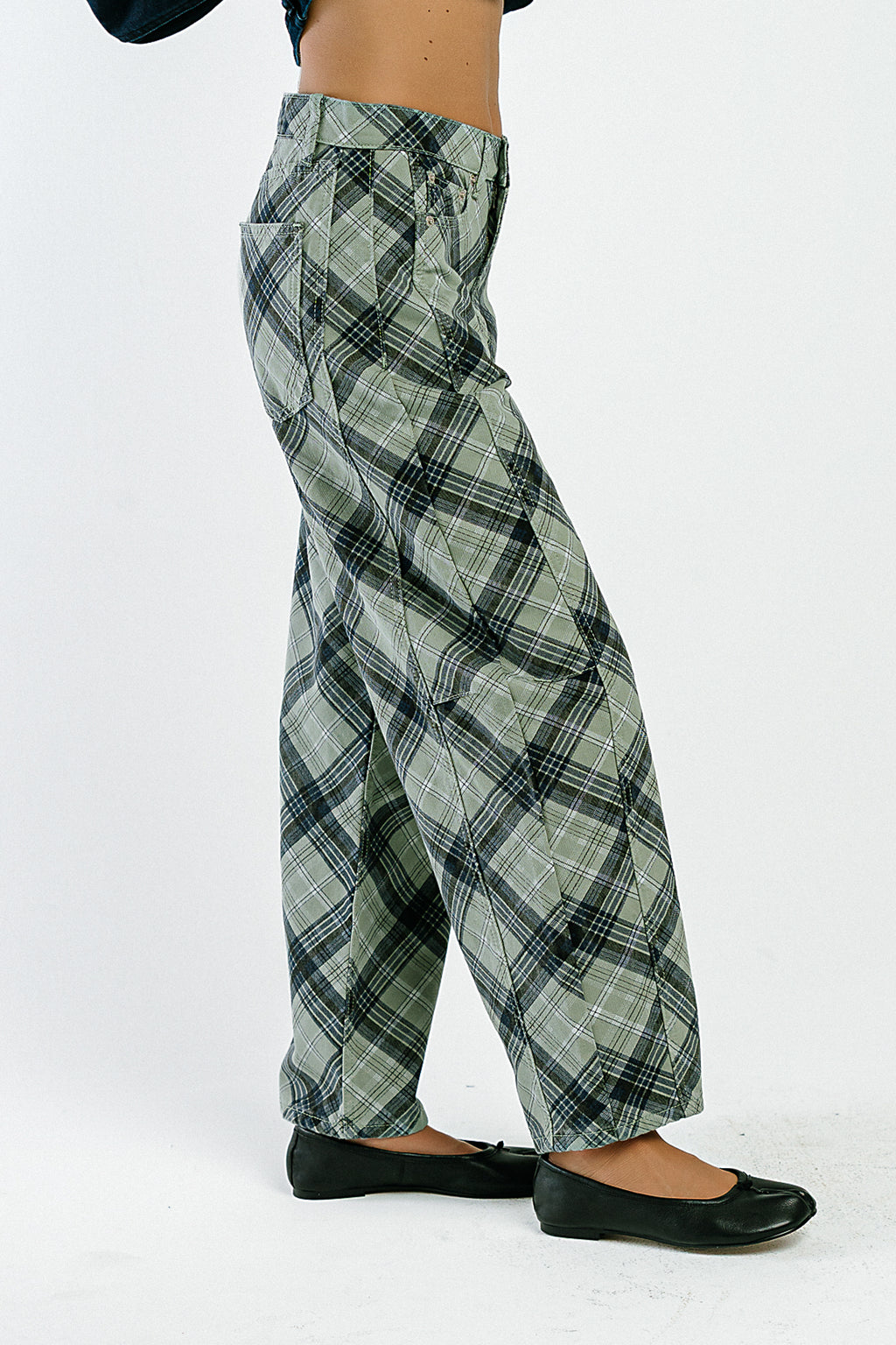 Mila High Rise Plaid Barrel Jeans