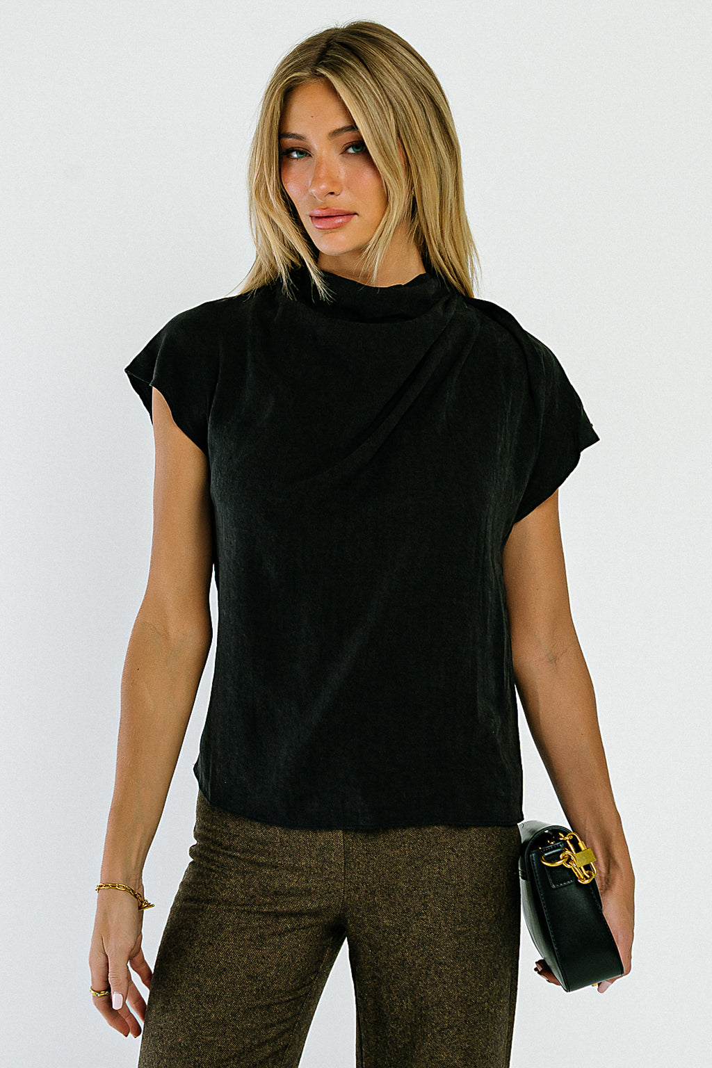 Olivia Cowl Neck Blouse in Black