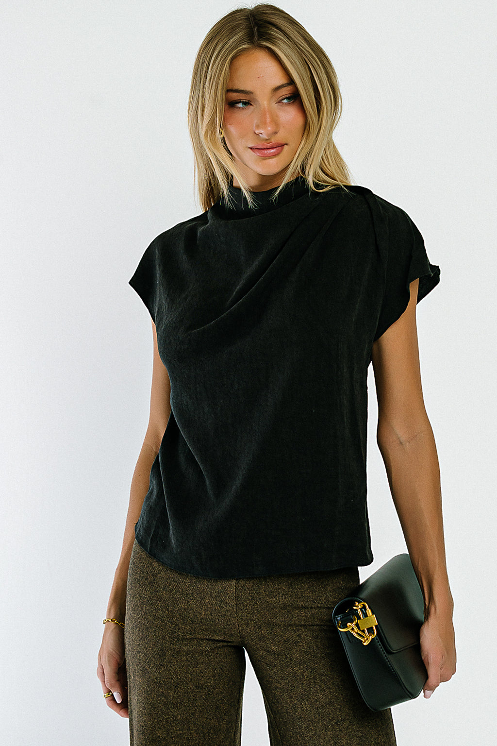 Olivia Cowl Neck Blouse in Black