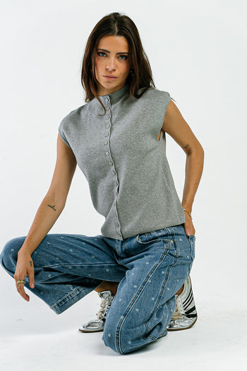 Cambria Sleeveless Cardigan in Heather Grey