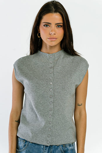 Cambria Sleeveless Cardigan in Heather Grey