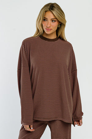 Shelby Striped Top in Brown