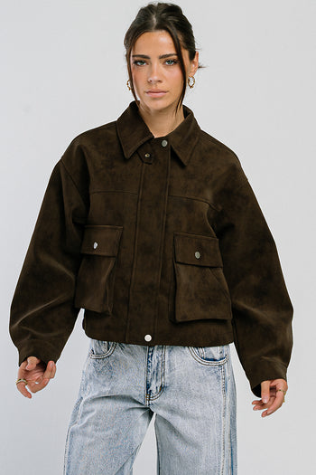 Lovelyn Collared Suede Jacket