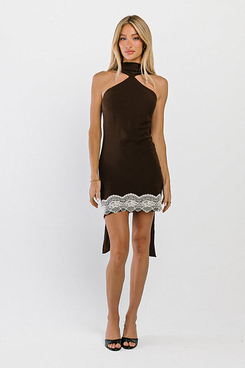Delaney Mini Slip Dress in Brown