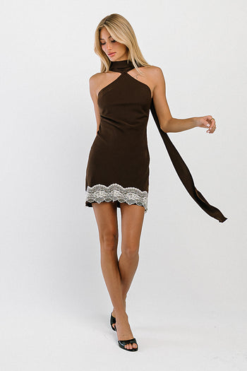 Delaney Mini Slip Dress in Brown