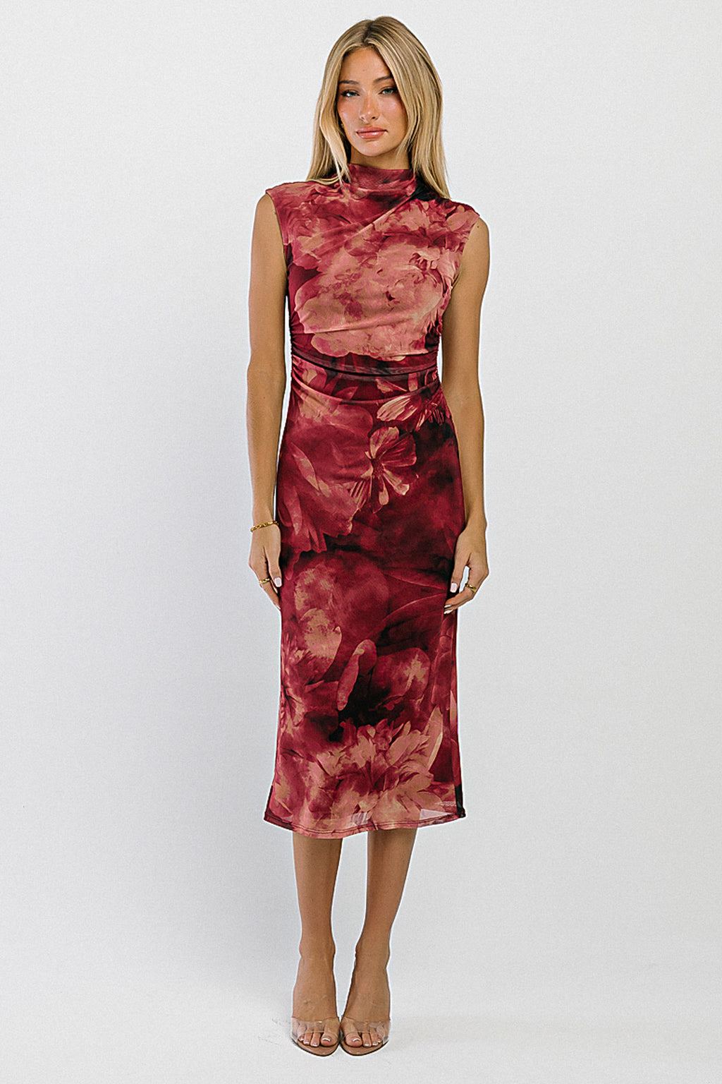 Jenny Mock Neck Floral Midi Dress