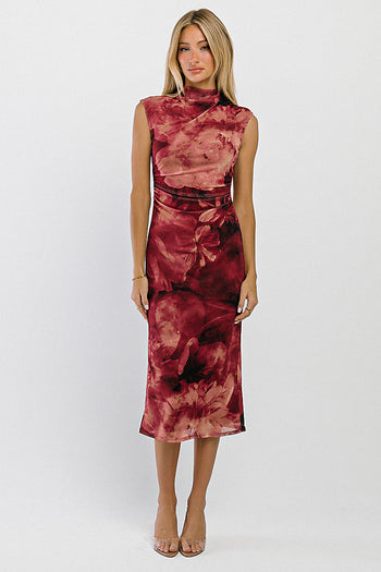 Jenny Mock Neck Floral Midi Dress