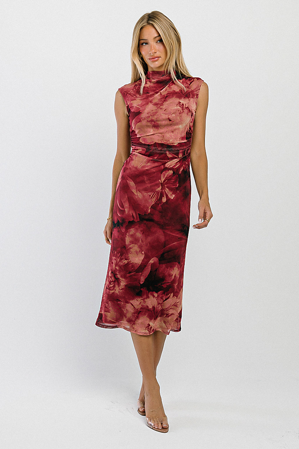 Jenny Mock Neck Floral Midi Dress