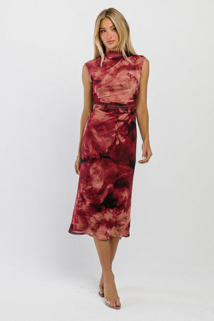 Jenny Mock Neck Floral Midi Dress