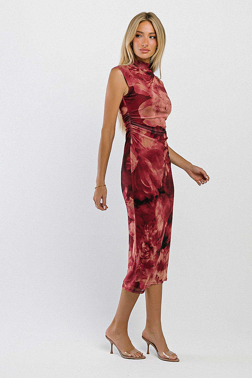 Jenny Mock Neck Floral Midi Dress