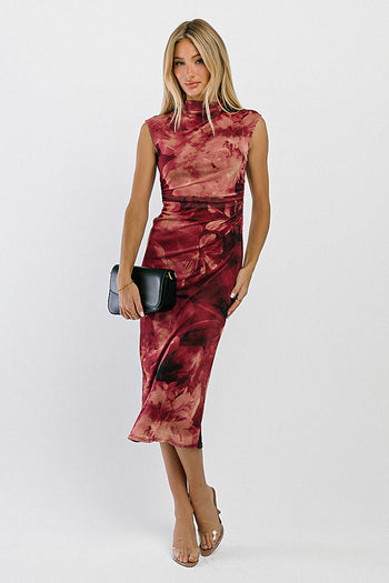 Jenny Mock Neck Floral Midi Dress