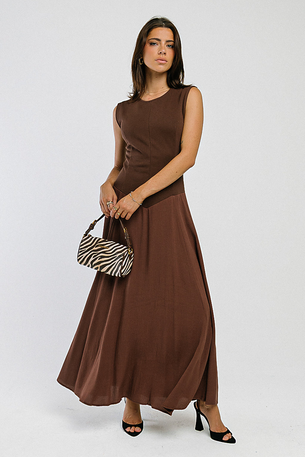 Charles Maxi Dress in Red-Brown
