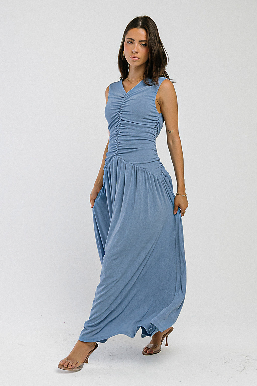 Kandi Ruched Maxi Dress in Blue - FINAL SALE